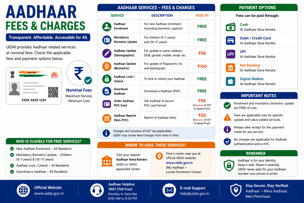 Aadhaar Fees and Charges